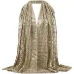 Women Gold Glitter Hijab Muslim Head Wrap Long Scarf Glitter-Gold