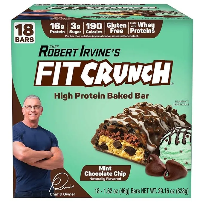 Chef Robert Irvine's Fit Crunch Whey Protein Bars, Mint Chocolate Chip, 18-count ...