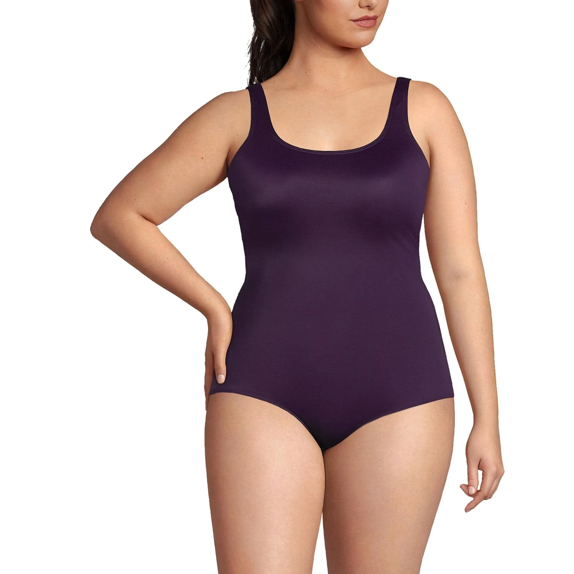 Lands' End Women's Plus Size Long Chlorine Resistant Soft Cup Tugless Sporty One ...