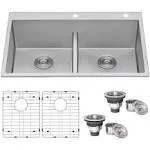 Ruvati RVH8051 Tirana 33&#034; Drop In Double Basin Stainless Steel - Stainless Steel