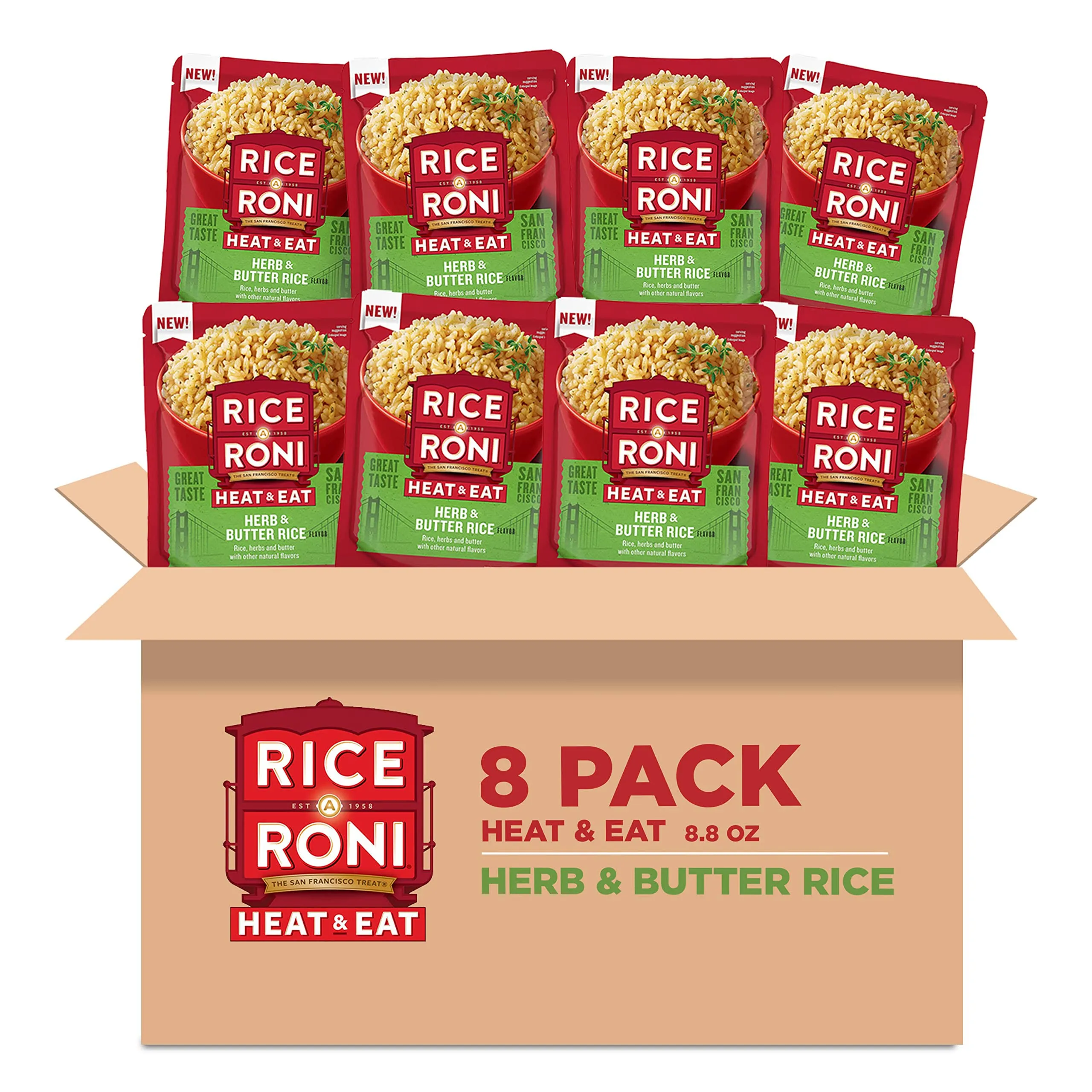 Rice-A-Roni Heat & Eat Rice, Microwave Rice, Quick Cook Rice, Herb & Butter, (8 Pack)