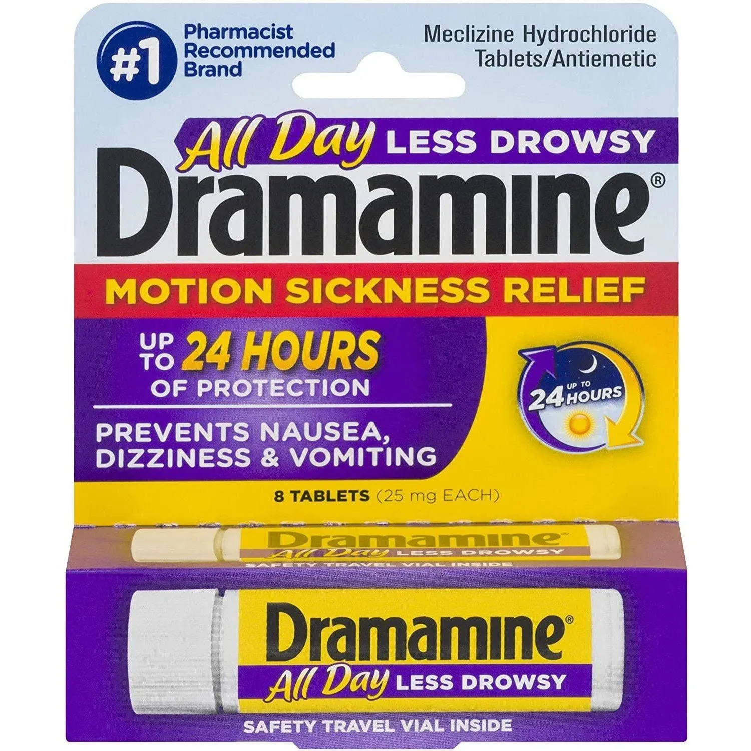 Dramamine All Day Less Drowsy Motion Sickness Relief, 8 Tablets