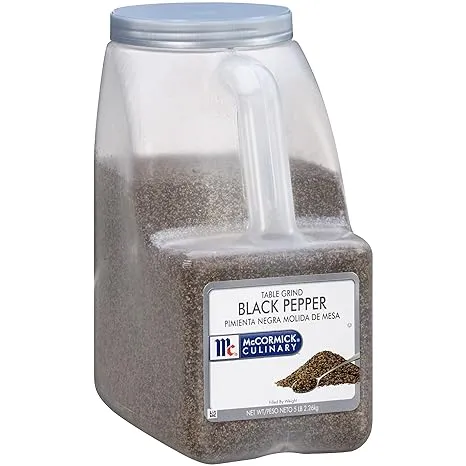 McCormick Culinary Table Grind Black Pepper, 5 lb - Five Pound Container of Table Ground Black Pepper with Piney Flavor, Best on Vegetables, Rubs and Bisques