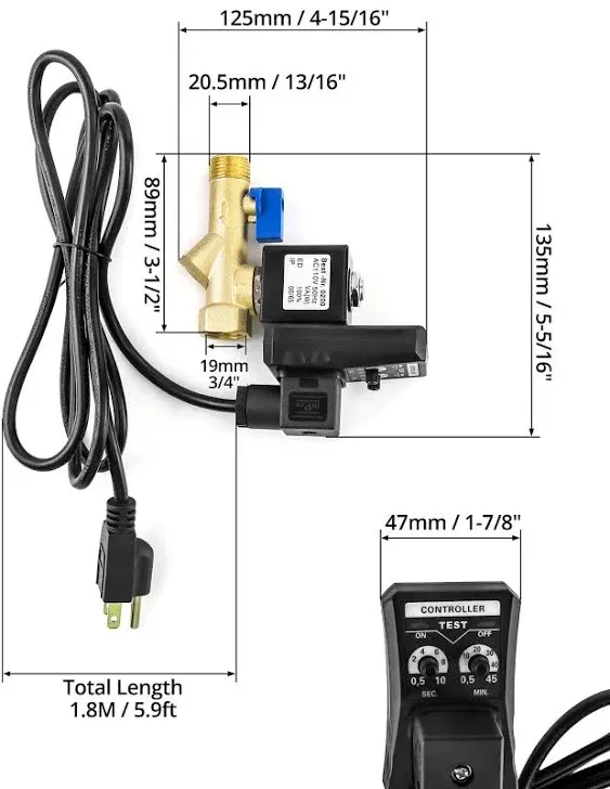 QWORK Automatic Gas Tank Valve with US Plug - Suitable for Gas Tanks, Drip Legs, and Compressed Air System Components - AC 110V Power Supply - 1/2" Valve Size Electronic Drain Valve