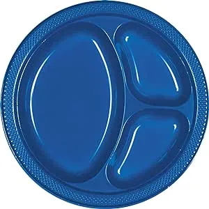 Bright Royal Blue 3-Compartment Plastic Plates - 10" (Pack Of 20) - Vibrant & Convenient Party Plates For All Occasions