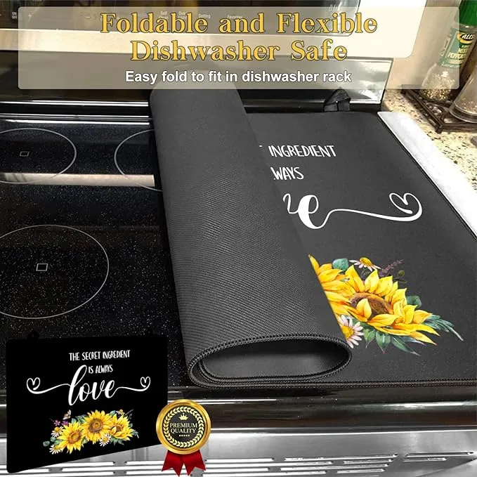 Glass Stove Top Cover - Electric Stove Top Cover, Sunflower Kitchen Decor and Accessories, Glass Top Stove Cover Protector, Prevent Scratching Expands Usable Space, Thick Natural Rubber 28.5x20.5