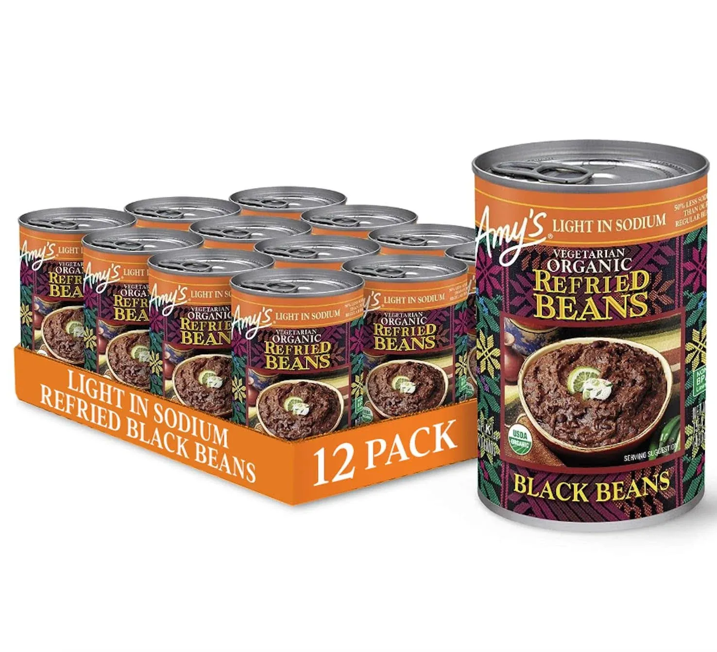 Amy&#039;s Organic Refried Beans Canned Light in Sodium Refried Black Beans Vegan ...