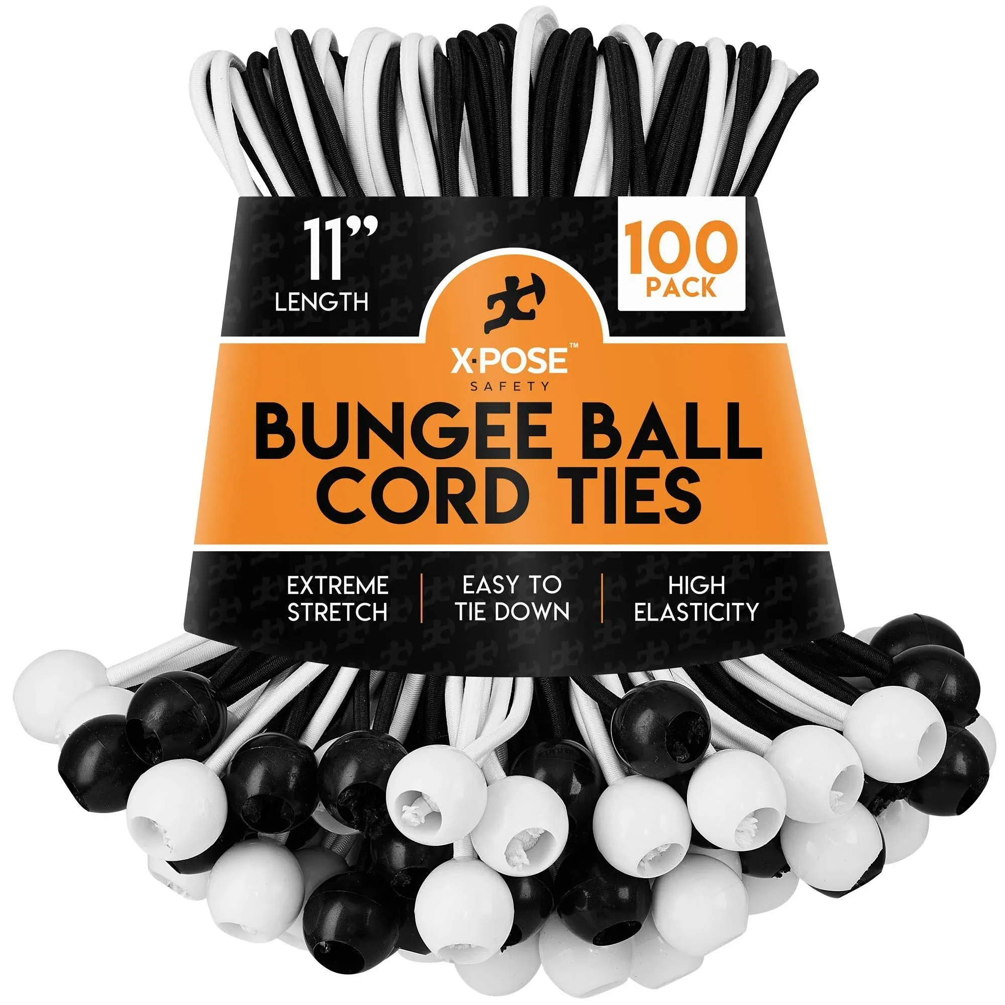 Xpose Safety 11 inch Assorted Ball Bungees (Pack of 100)