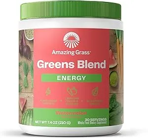 Amazing Grass Greens Superfood Energy: Greens Powder with Plant Based Caffeine, Matcha Green Tea & Beet Root Powder, Watermelon, 30 Servings (Packaging May Vary)