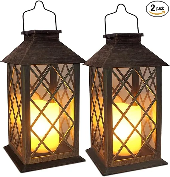 SHYMERY Solar Lanterns, Hanging Outdoor Lantern with Lasts 2X Longer LED Flickering Flameless Candles, Waterproof Outdoor Garden Lanterns Decorative for Patio, Porch,Deck, Yard, Table Decor 2 Pack