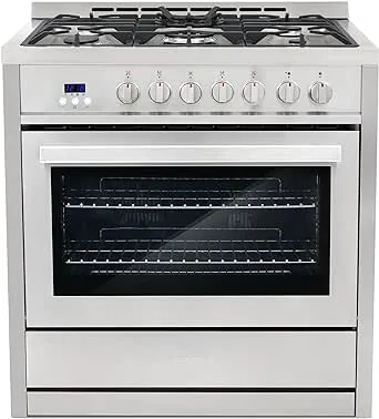 COSMO 36 in. Stellar Collection 3.8 cu. ft. Dual Fuel Range, 5 Sealed Burners, 8 Function Convection Oven in Stainless Steel