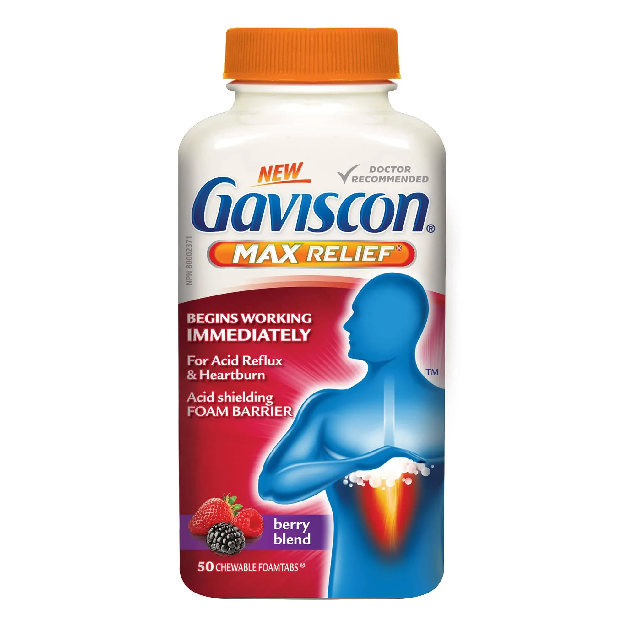 Gaviscon Max Relief Chewable Foamtabs Berry Blend 50 count- Free Shipping