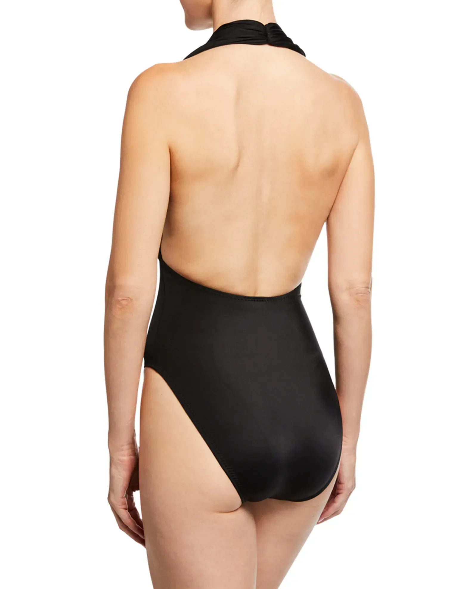 Halter Low-Back Solid One-Piece Swimsuit