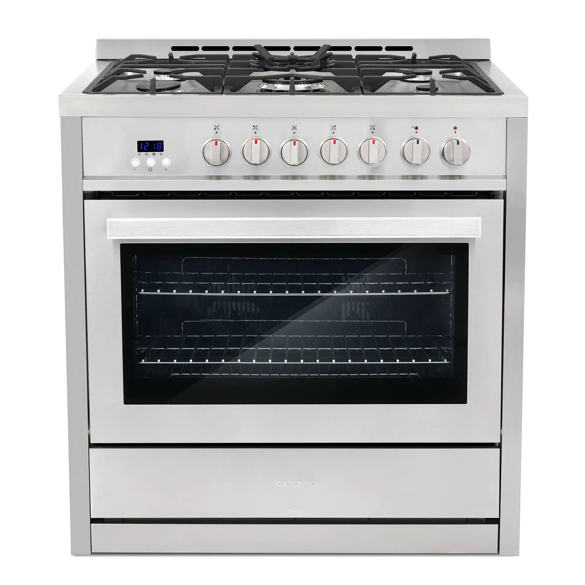 Cosmo 36-in Deep Recessed 5 Burners Convection Oven Freestanding Dual Fuel Range (Stainless Steel) | F965NF