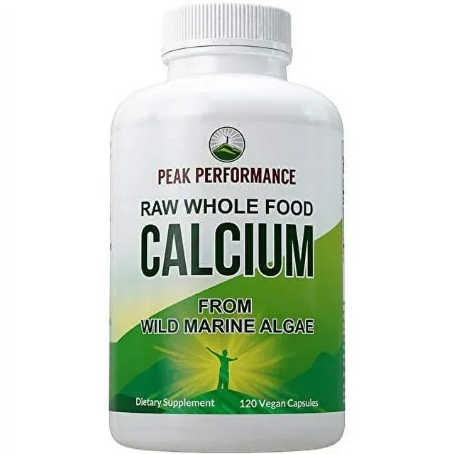 Raw Whole Food Vegan Calcium Supplement by Peak PERFORMANCE. Plant Based Calcium with Vitamin C, D3, K, Magnesium. Capsules for Bone, JOINTS. 120