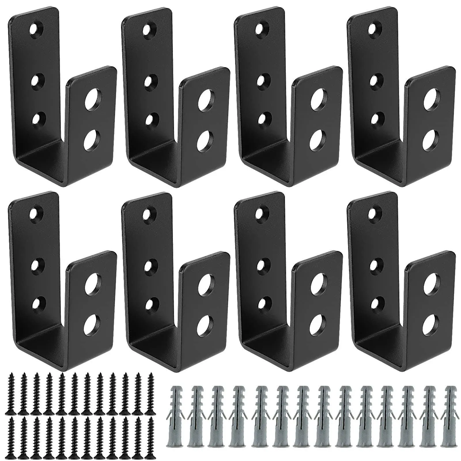 8 Pack Door Barricade Brackets, Open Bar Holder U Bracket with Screws and Anchors, Heavy Duty Security Holder Bracket Stopper Tool Hanger for Barn, Shed, Garage Doors, Fits 2x4 Boards