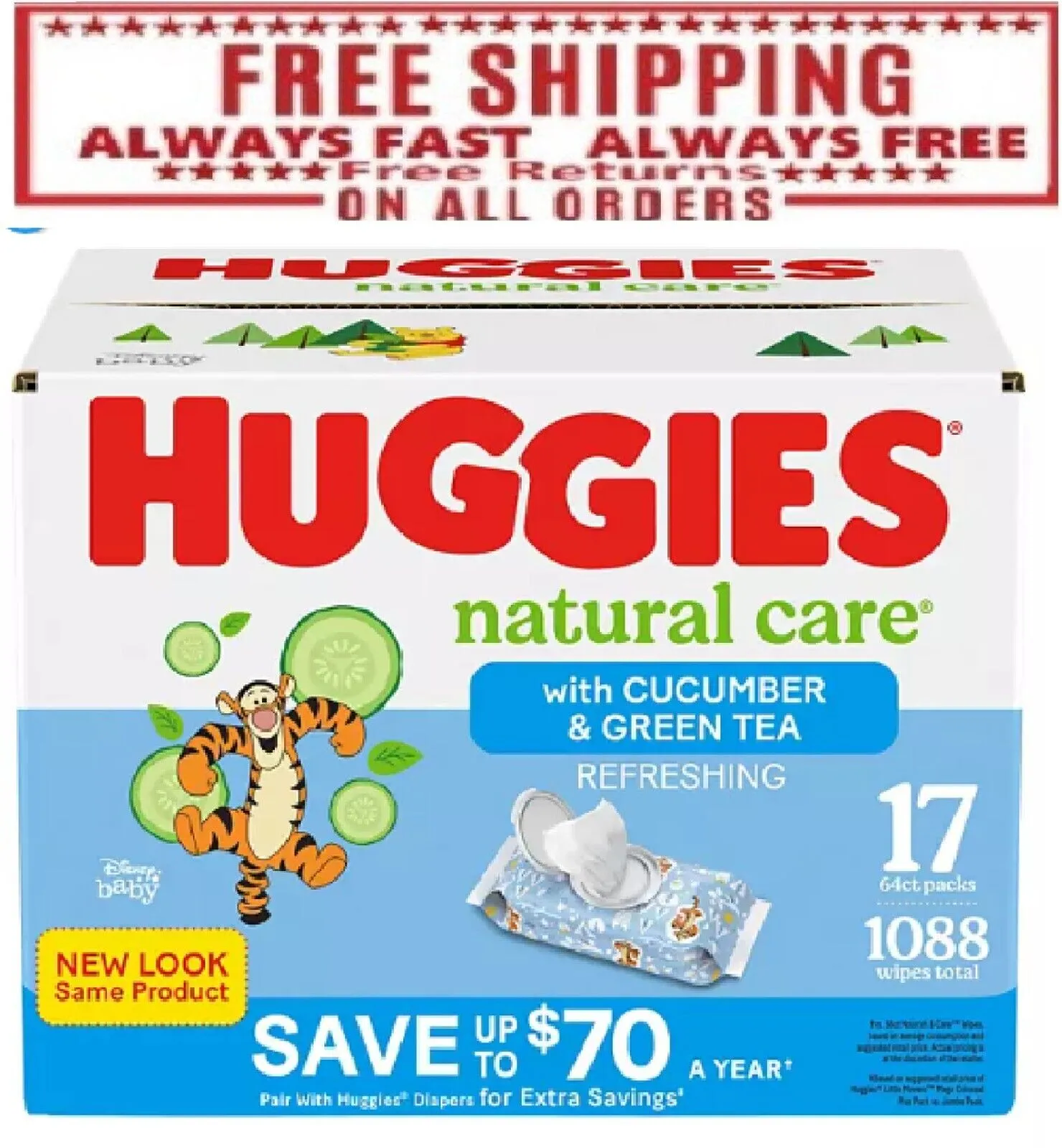 Huggies Natural Care Baby Wipe Refill, Refreshing Clean (1,088 ct.)