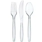 Prestee 300 Plastic Silverware Set, Clear Plastic Cutlery Set, Disposable Set - 100 Plastic Forks, 100 Plastic Spoons, 100 Plastic Knives, Heavy Duty