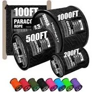 HOKINETY Reflective Paracord Rope 1000Ib - 100ft 200ft 500ft 1000ft 4mm 12 Strand para Cords Lanyard Utility Parachute Cord for Tent Camping Hiking