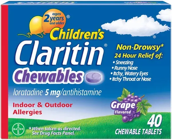 Claritin Children&#039;s Chewables 5 mg Bubble Gum 30 Tablets Exp 04/2025+