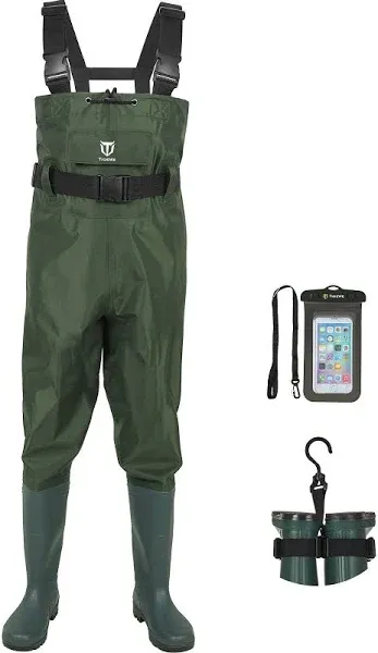 Tidewe Bootfoot Chest Wader, 2-Ply Nylon/PVC Waterproof Fishing & Hunting Waders with Boot Hanger for Men and Women