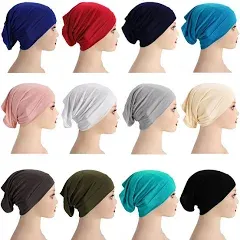 Messen 12 Pieces Under Scarf Hijab Cap for Turban Head Wraps Scarf Solid Color Hijab Tube Unisex Stretch Dreadlocks Tube