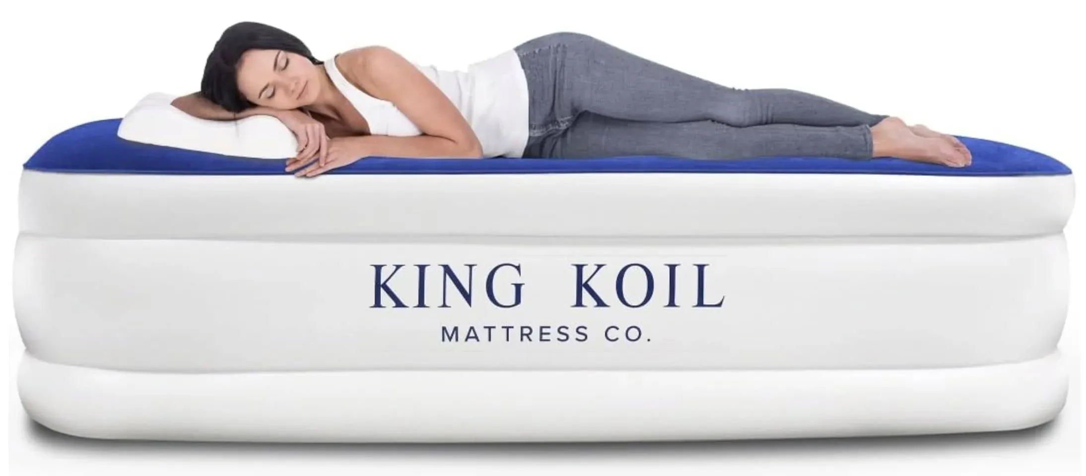 King Koil Luxury Pillow Top Plush Queen Air Mattress with Built-in High-Speed Pump Best for Home, Camping, Guests, 20" Queen Size Double Airbed