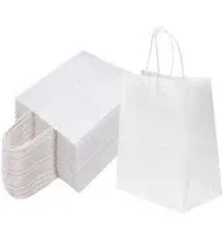 300 Pack 6X3.25X8 Inch Small White Paper Bags with Handles Bulk, Kraft Paper Gif