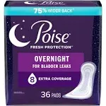 Poise2 Incontinence Pads & Postpartum Incontinence Pads, 8 Drop Overnight Absorbency, Extra-Coverage Length, 36 Count, Packaging May Vary, White