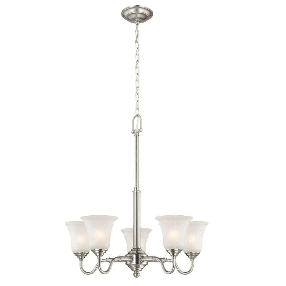 Hampton Bay 5-Light Brushed Nickel Chandelier with Frosted Glass Shades