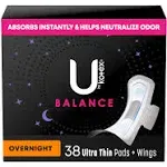 U by  Balance Ultra Thin Overnight Pads with Wings, 38 Count