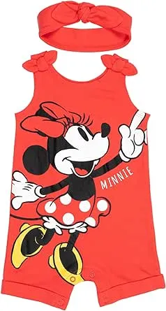 Disney Minnie Mouse Infant Baby Girls Snap Sleeveless Romper & Headband Red 24 Months, Infant Girl's