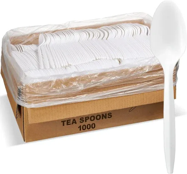 Comfy Package [1000 Pack] Plastic Tea Spoons Lightweight - White