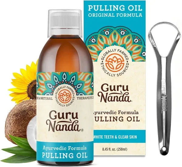 GuruNanda Original Oil Pulling with Tongue Scraper, Mouthwash, 8.45 Fl Oz