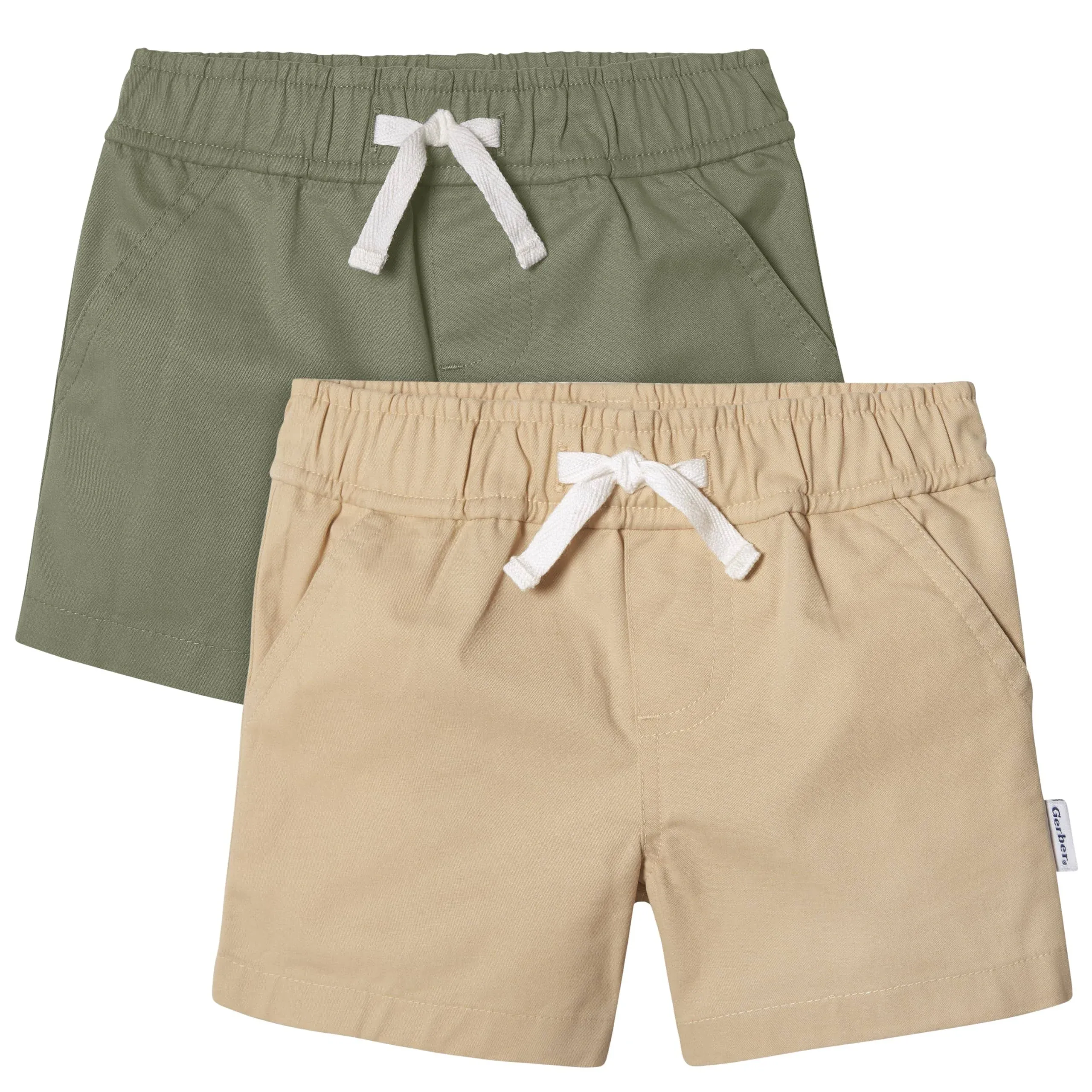 Gerber Baby & Toddler Boys Olive/Dark Khaki Shorts, 2-Pack, 3-6 Months