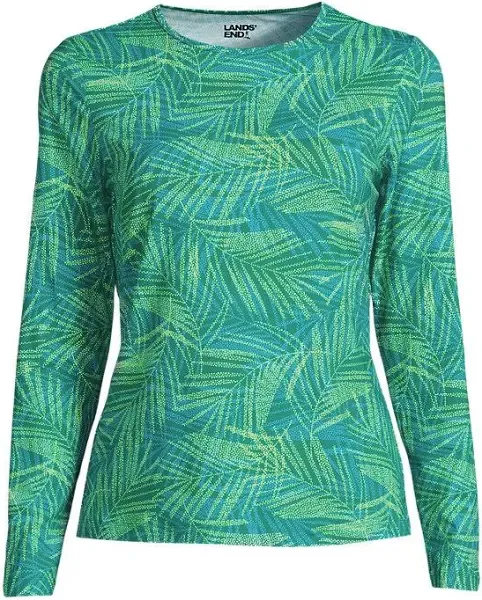 Lands' End Women's Long Crew Neck Long Sleeve Rash Guard UPF 50 Swim Tee