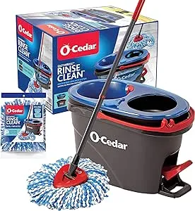 O-Cedar RinseClean Spin Mop & Bucket System + 1 Extra Mop Head | Clean with Clean Water | Removes 99% of Bacteria