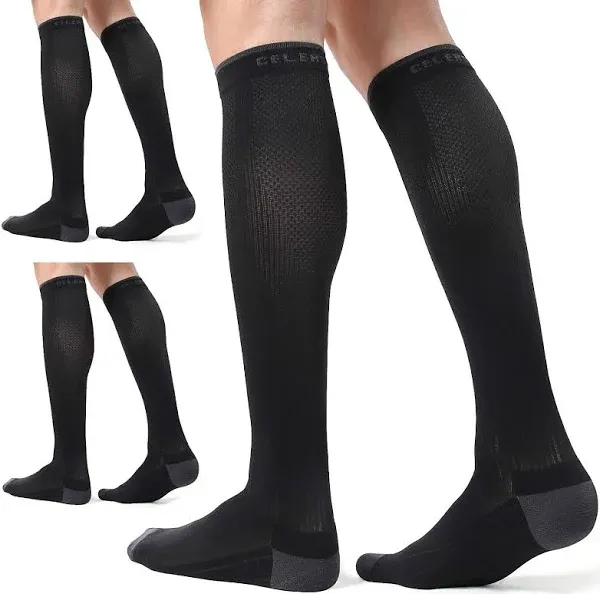 CelerSport 3 Pairs Compression Socks for Men and Women 20-30 mmHg Running Support Socks