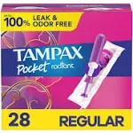 Tampax Pocket Radiant Regular Unscented Compact Tampons 28 Count