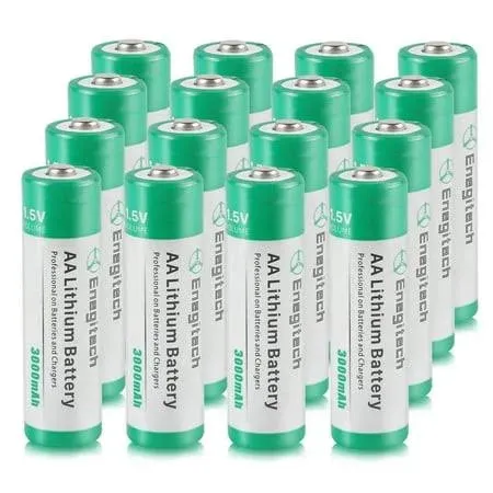 AA Lithium Battery 16 Pack, Enegitech 3000mAh 1.5V Double A Long-lasing Li-Iron Non-Rechargeable