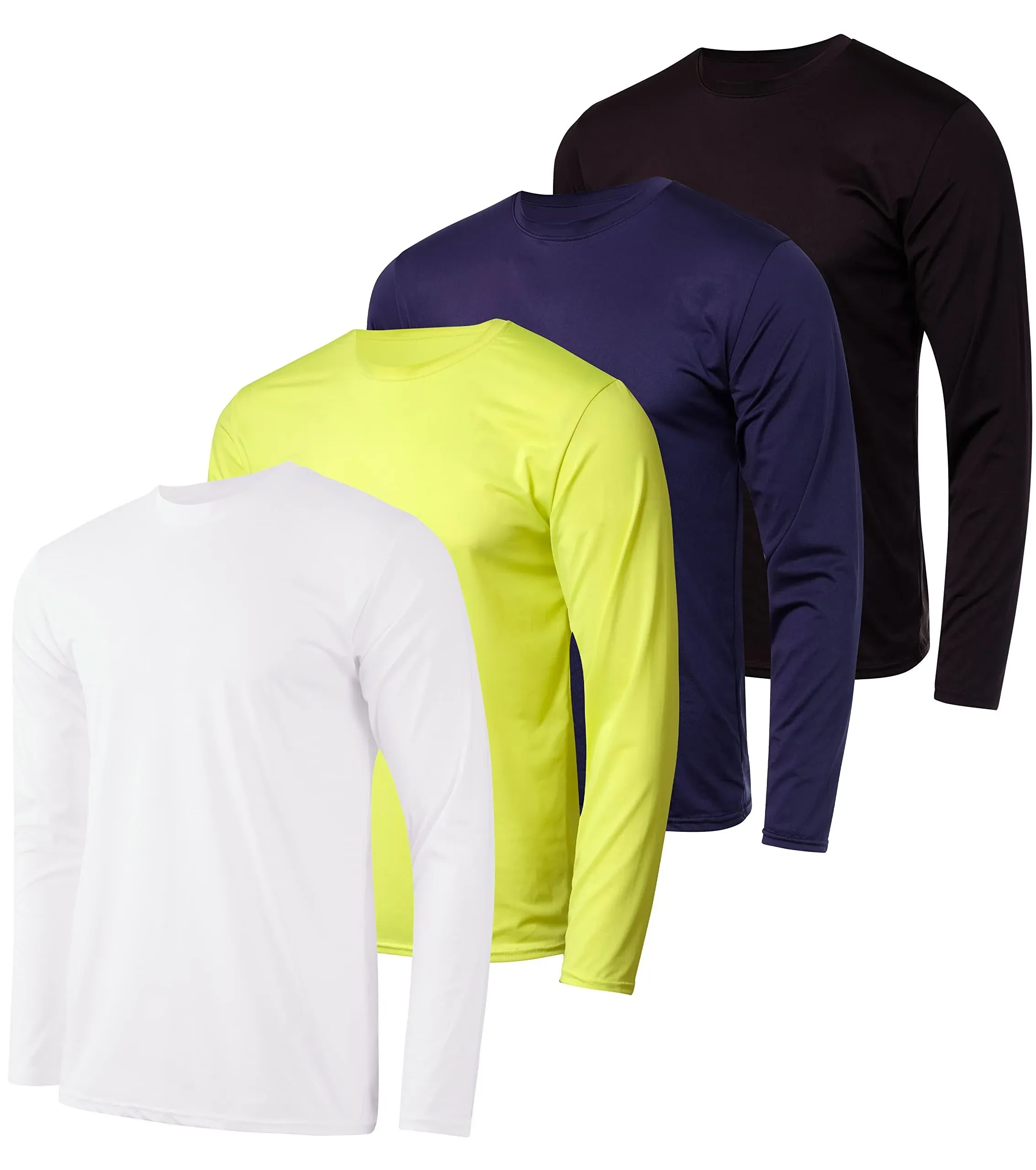 Real Essentials 4 Pack: Men's Dry-Fit UV Moisture Wicking UPF 50+ SPF Sun Protective Fishing Hiking Active Long Sleeve Shirt