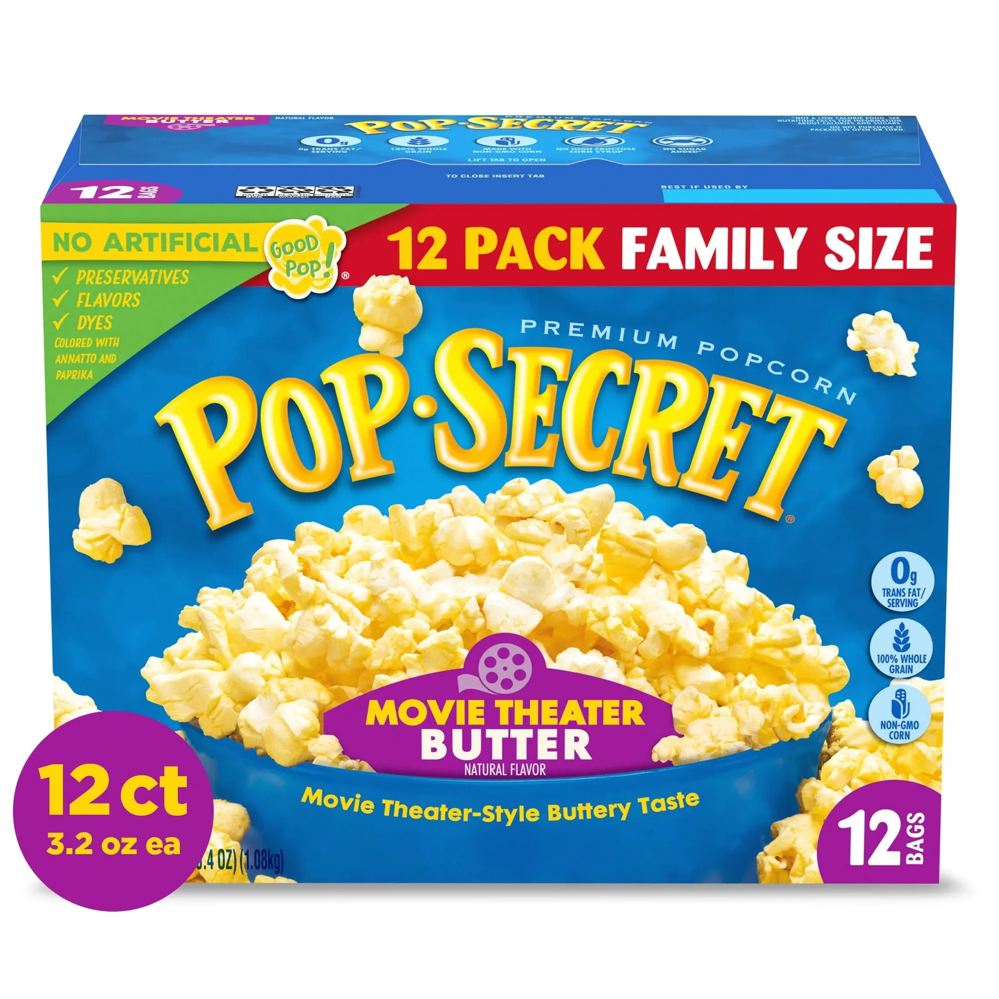 Pop Secret Movie Theater Popcorn, Butter (3.2 oz, 12 ct)