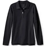 Lands' End Girls Long Sleeve Feminine Fit Mesh Polo Shirt - Black