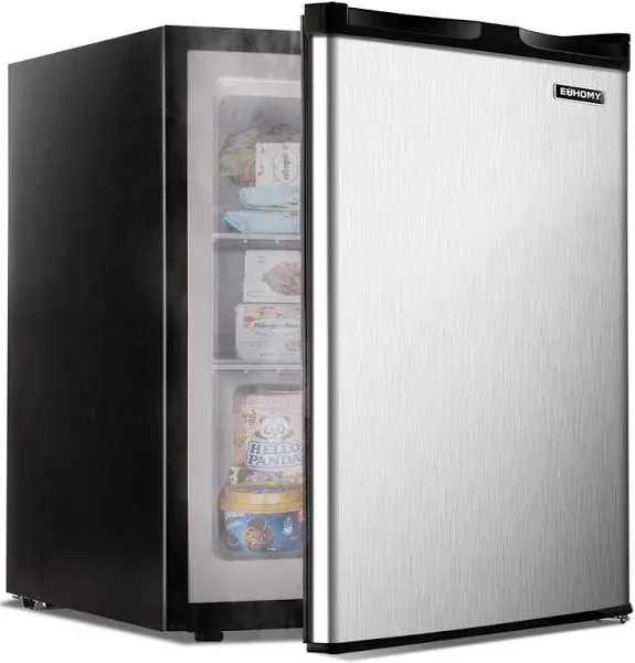 EUHOMY Upright Freezer 3.0 Cubic Feet Single Door Compact Mini Freezer with Reversible Stainless Steel Door