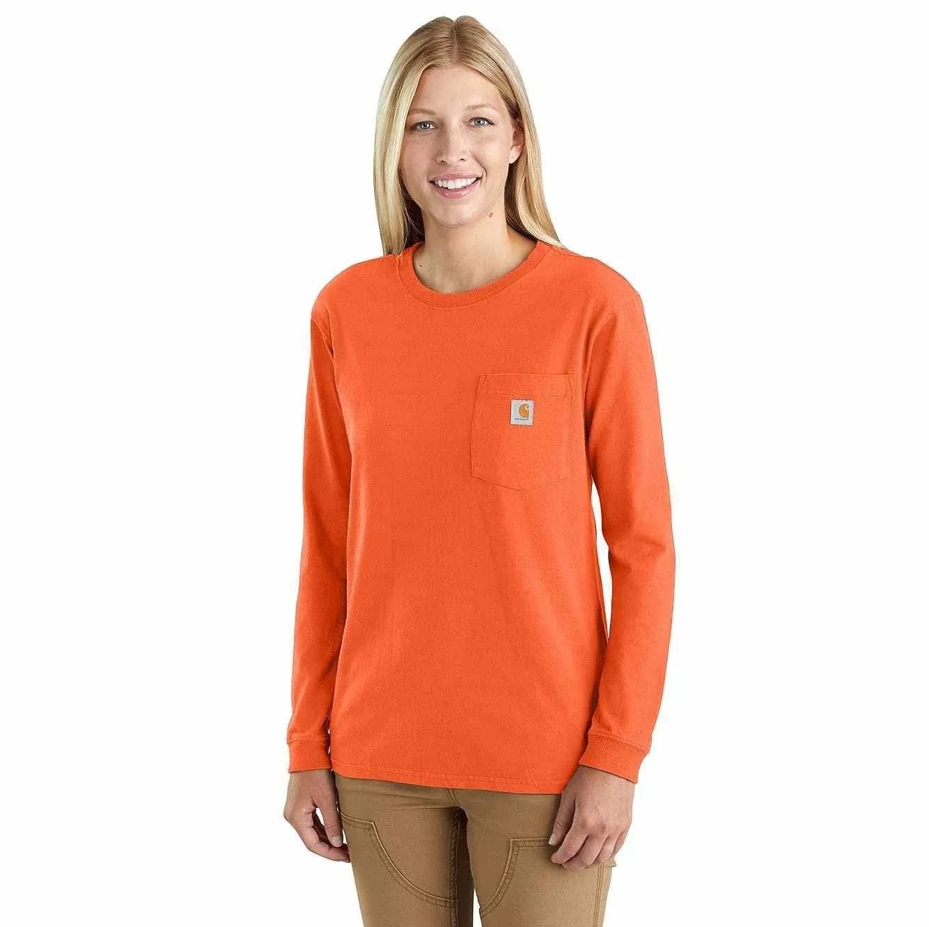 "Women's TK0126 W LseFit HW LS Pkt TShrt L REG Long Sleeve Loose Brite Orange"