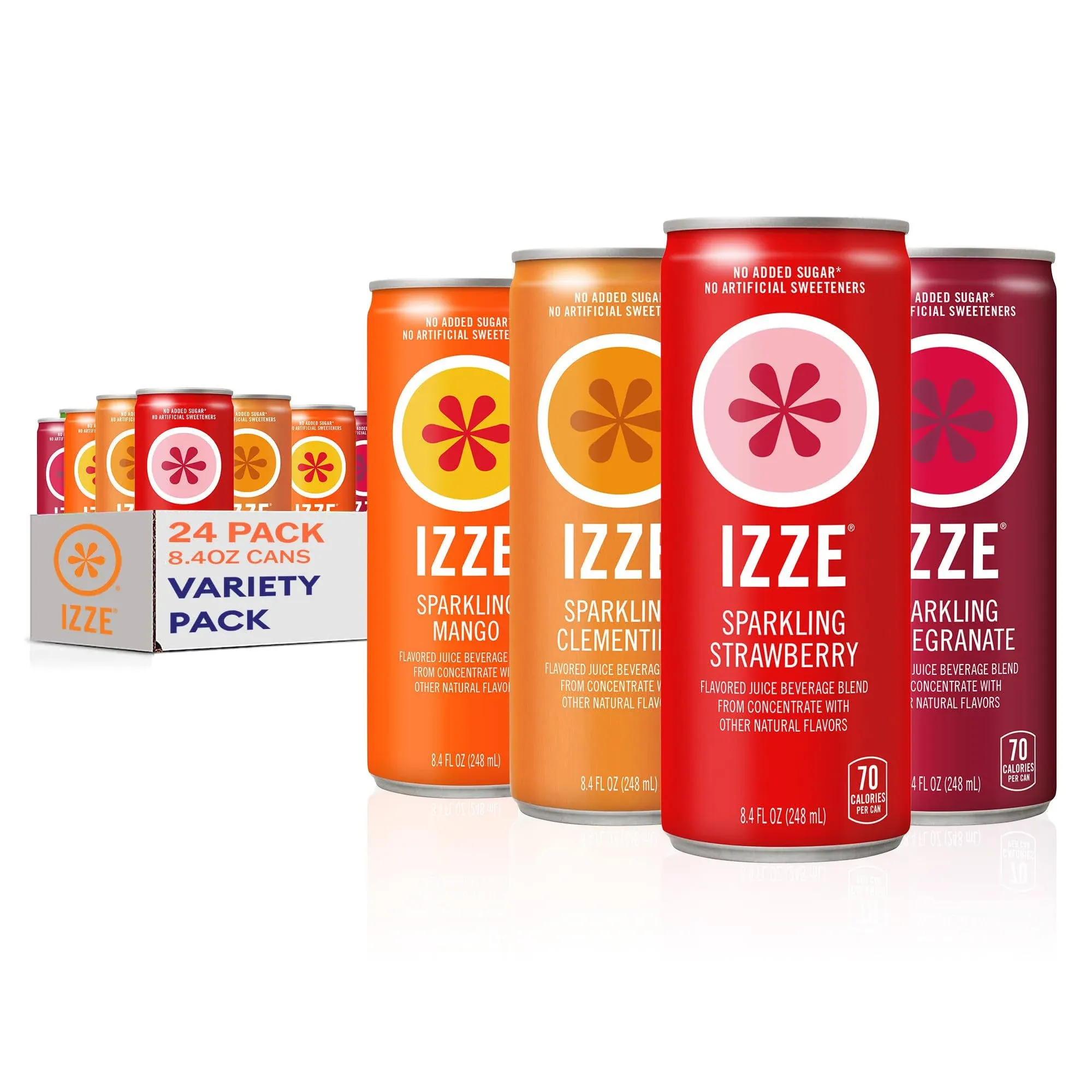 IZZE Sparkling Juice 4 Flavor Dawn Variety Pack Mango Clementine Strawberry Pomegranate 84 fl oz Can Pack of 24