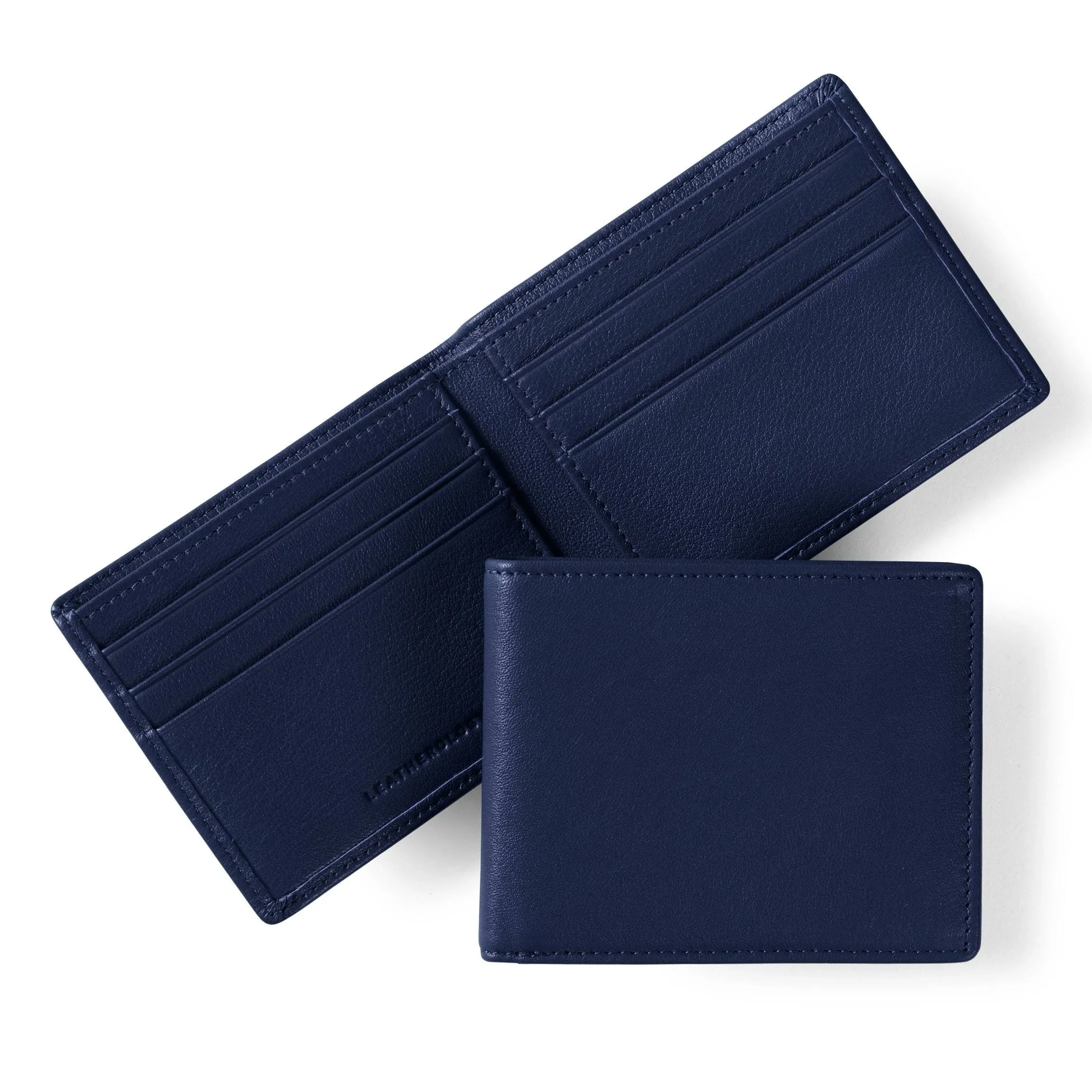 Men's Thin Bifold Leather Wallet - Slim Design, 6 Card Slots, 2 Interior Pockets - Navy Blue - Personalized Holiday Gifts, Leatherology