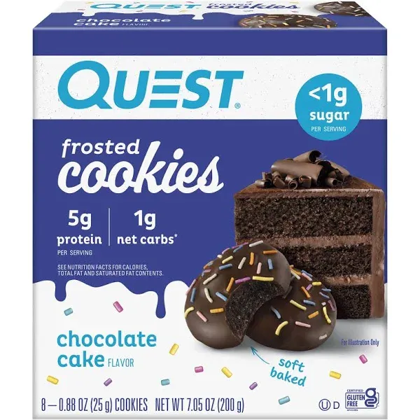 Quest Frosted Protein Cookies, Low Carb, Gluten-Free, Birthday Cake, 8 Count