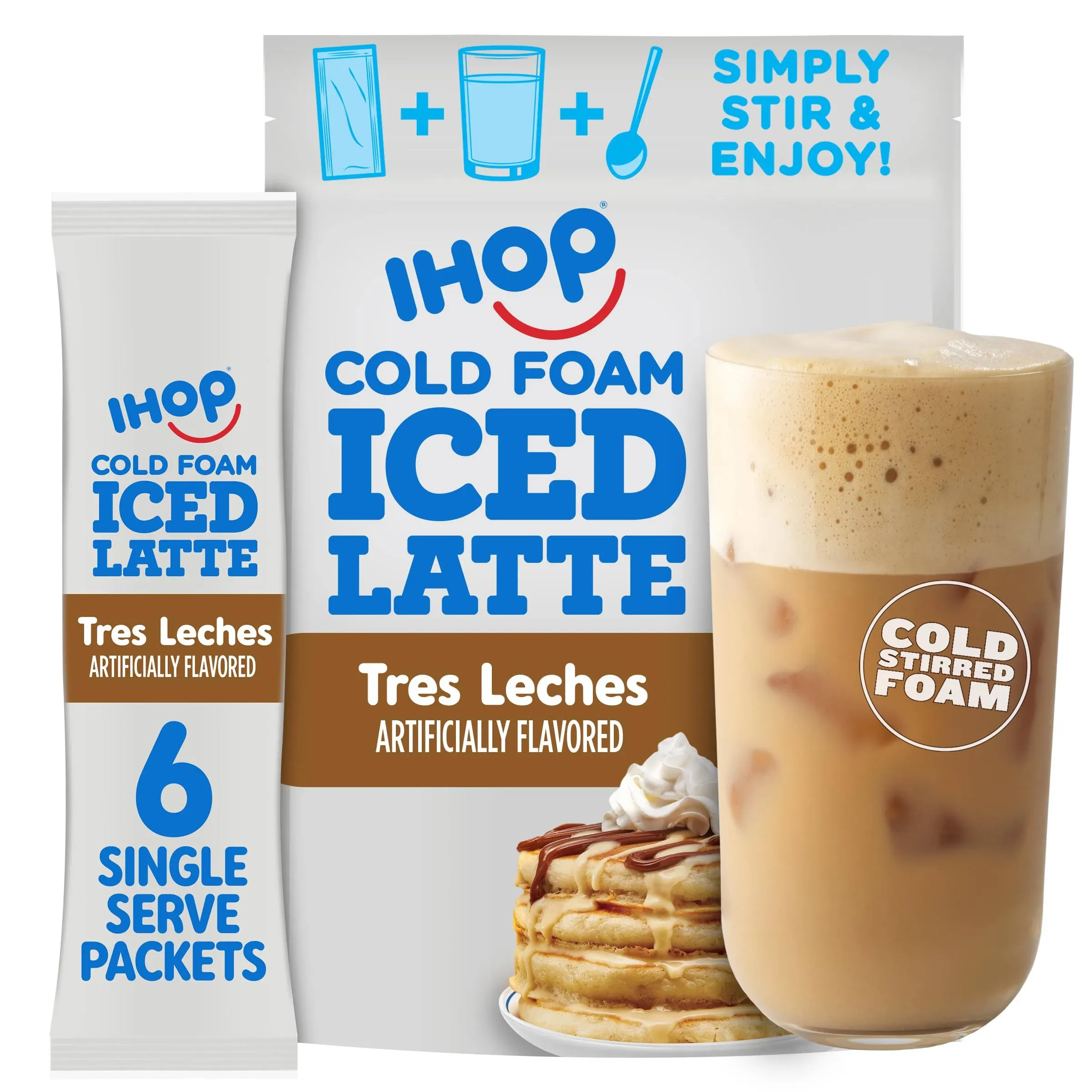 IHOP Tres Leches Iced Latte with Cold Foam Instant Coffee Beverage Mix (6 Packets)