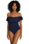 La Blanca Island Goddess Off Shoulder Ruffle One Piece - Indigo 8